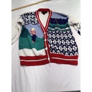Vintage Eddie Bauer Sweater Mens Large Golf Argyle Cardigan Button Front 90s